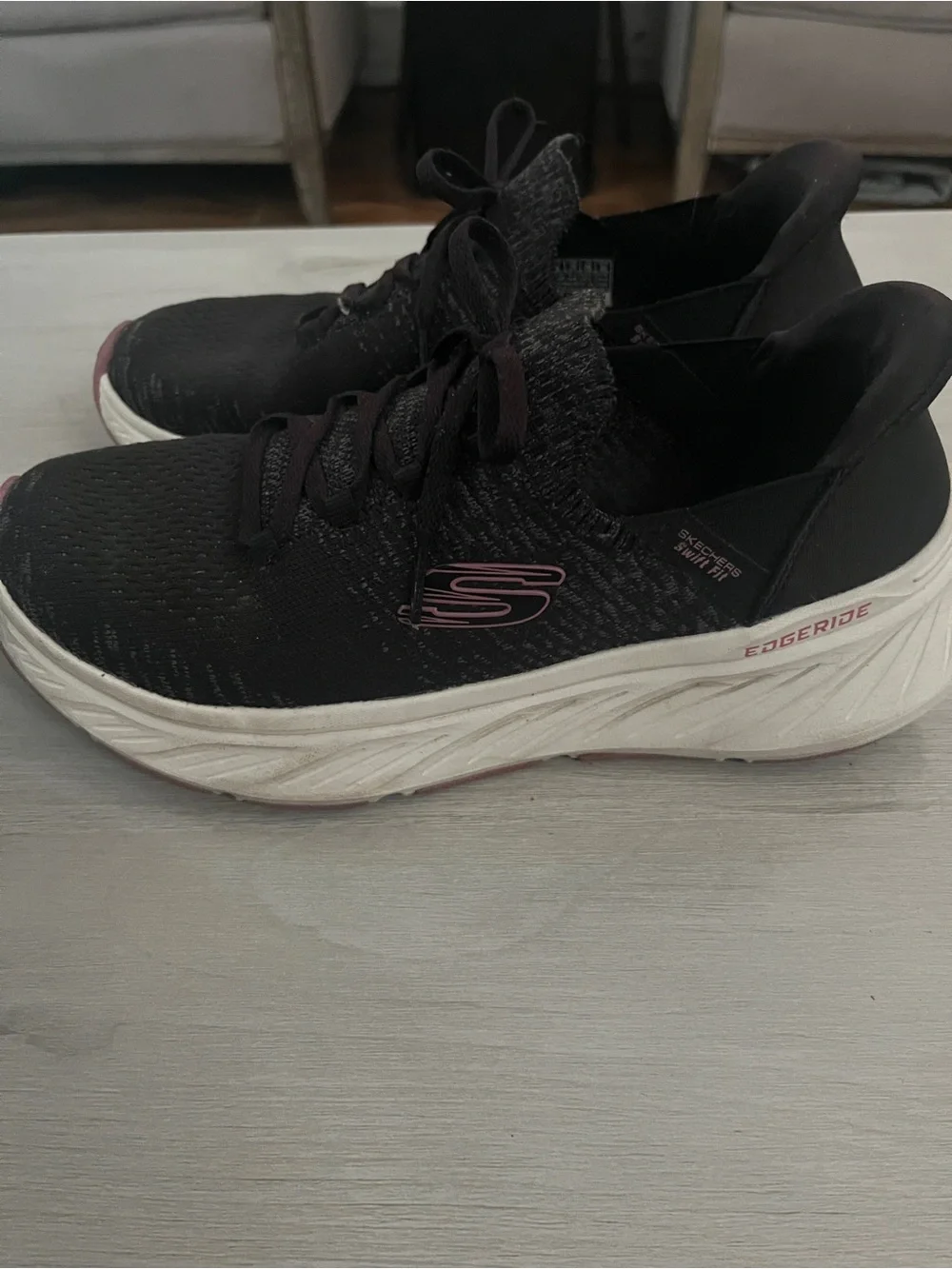 Skechers Women’s Black Sneakers with Pink Accents - EdgeRide Sole